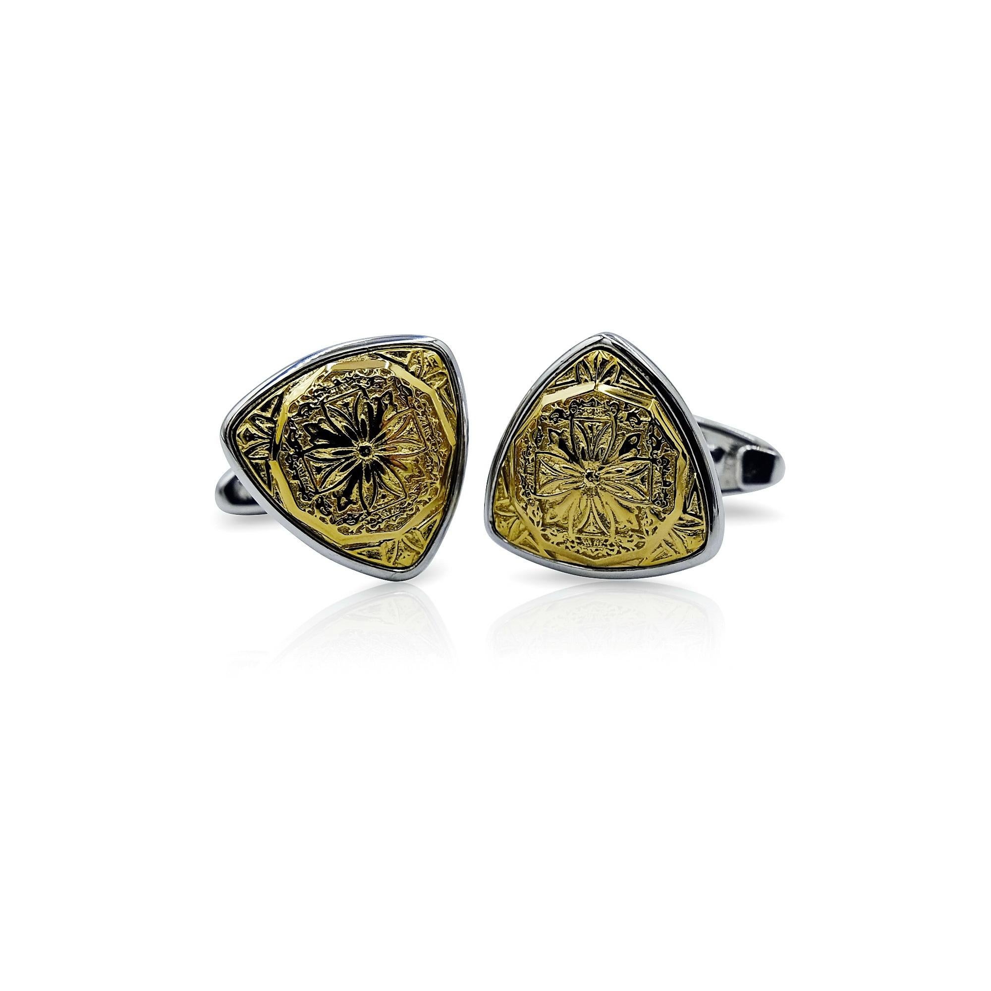 Luca Jouel Decorative Cufflinks Trio in Yellow Gold and Silver For Sale 2