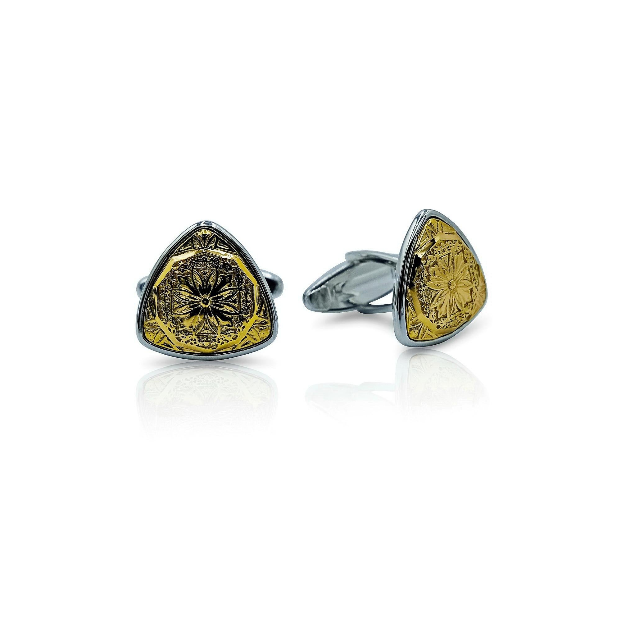 Luca Jouel Decorative Cufflinks Trio in Yellow Gold and Silver For Sale 3