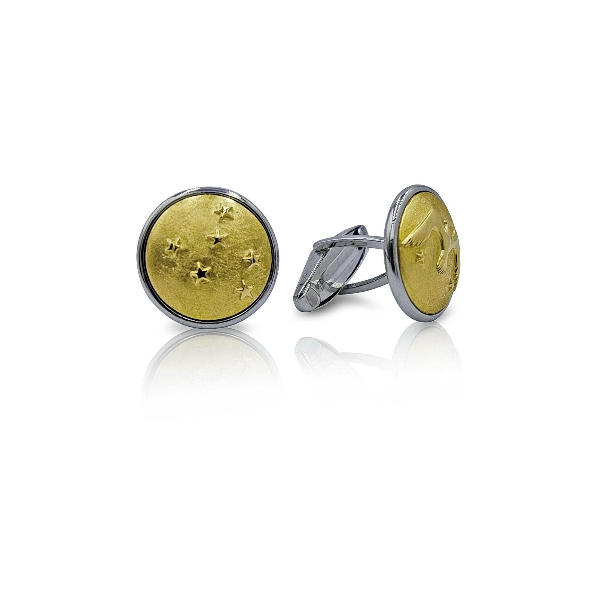 Contemporary Luca Jouel Decorative Eagle and Stars Cufflinks in Yellow Gold and Silver