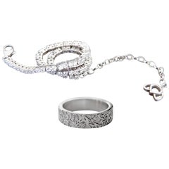 Used Luca Jouel Finest White Diamond Lotus Tennis Bracelet and Floral Platinum Band