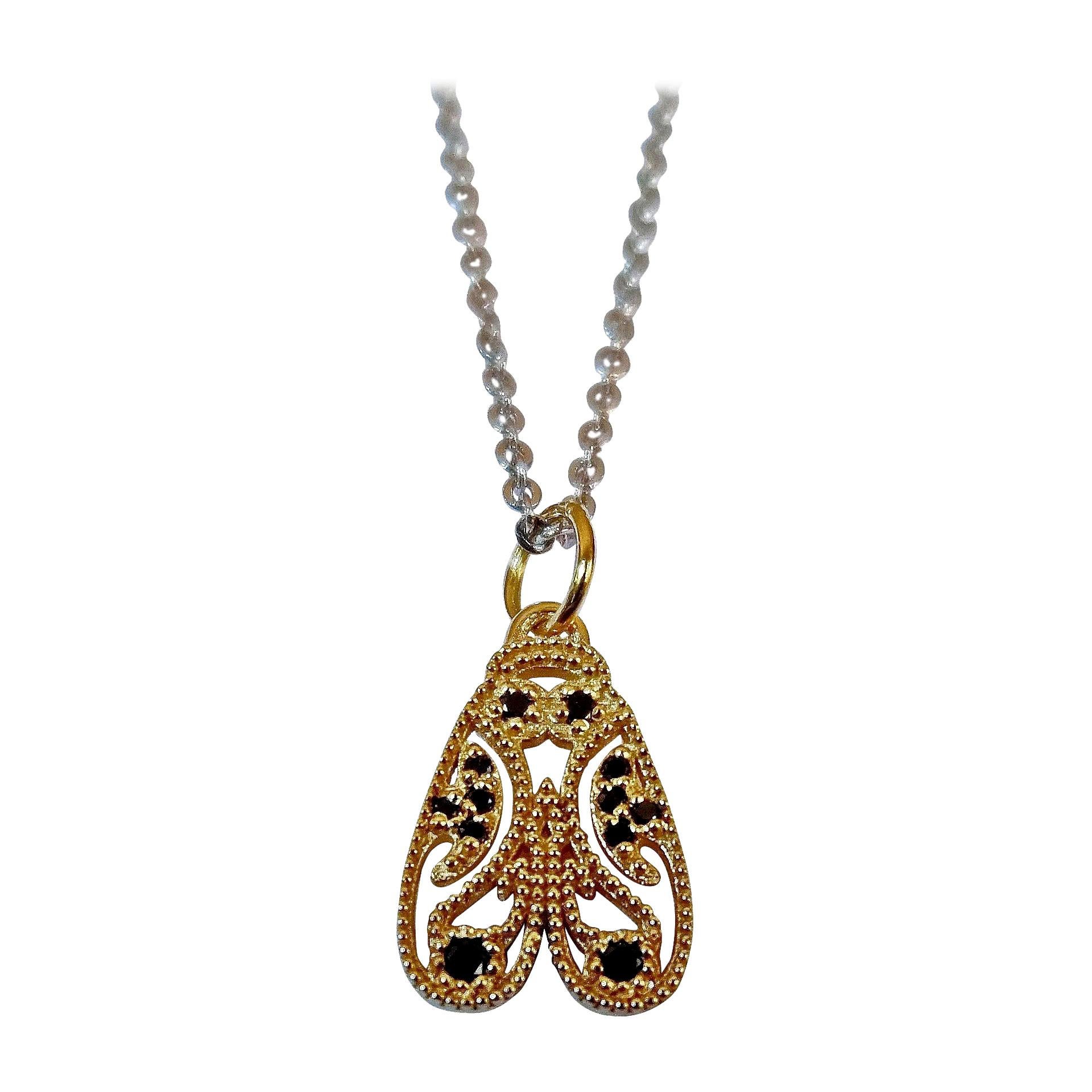 Luca Jouel Gold, Palladium and Black Diamond Deco Moth Necklace