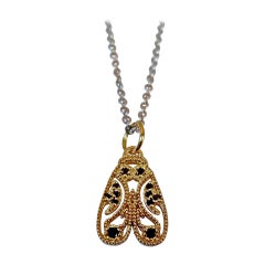 Luca Jouel Gold, Palladium and Black Diamond Deco Moth Necklace