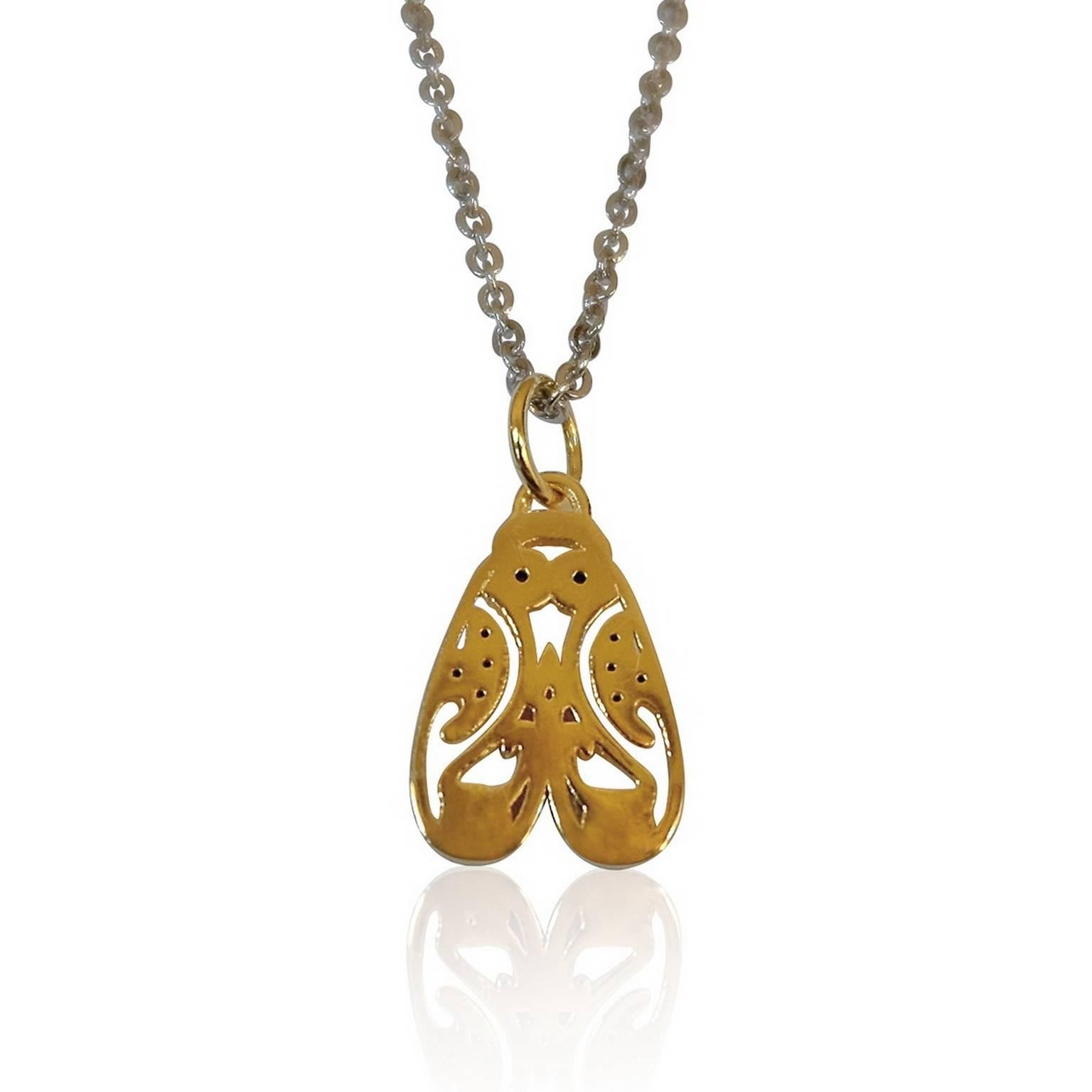 Luca Jouel Gold, Palladium and Black Diamond Deco Moth Necklace In New Condition In South Perth, AU