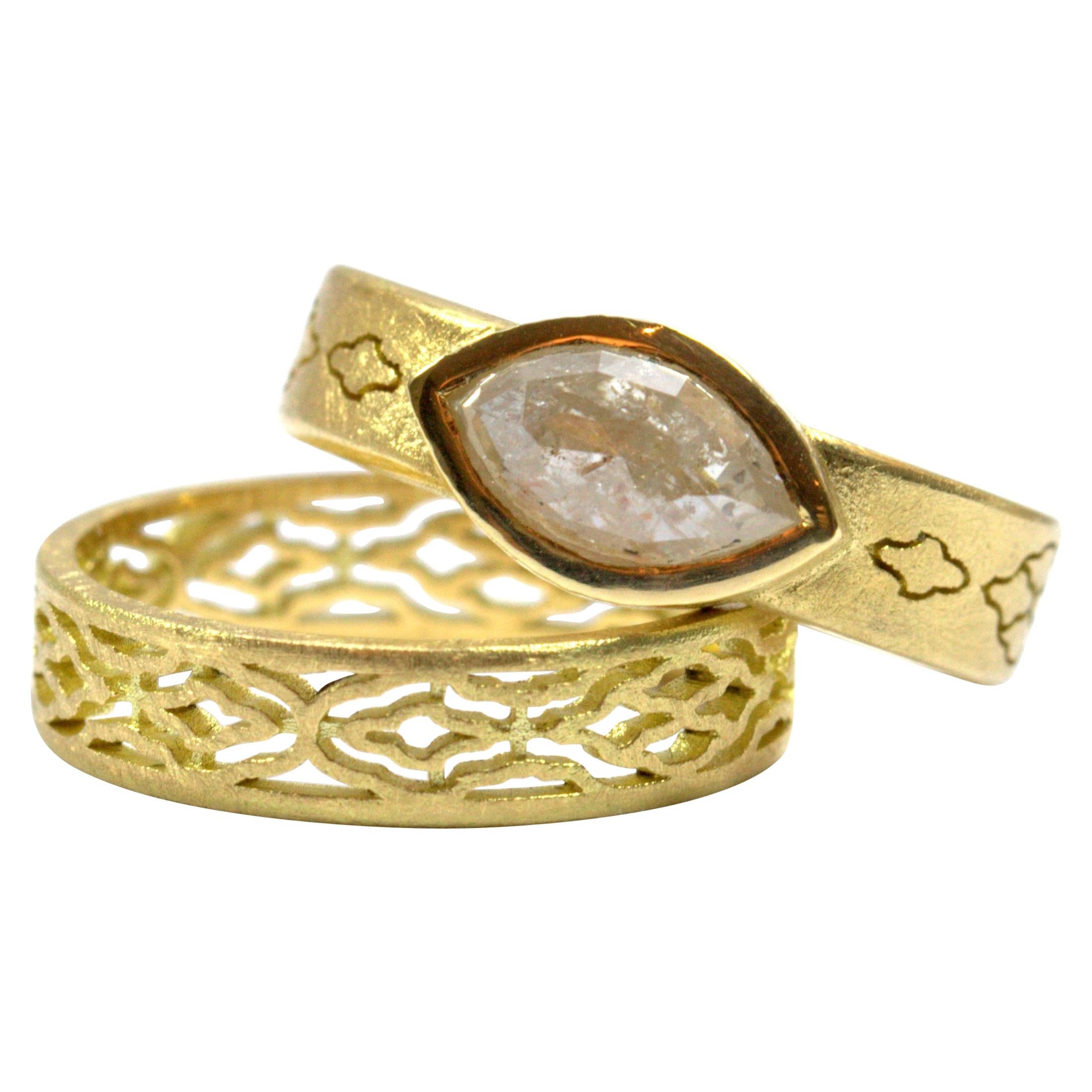Luca Jouel Marquise Diamond Arabesque Ring and Arabesque Band in Yellow Gold