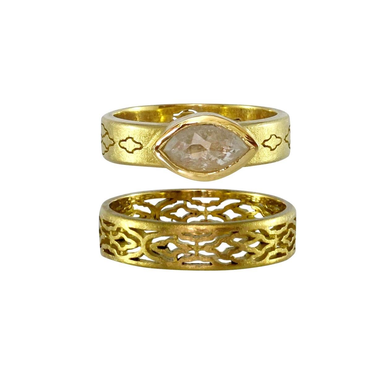 Contemporary Luca Jouel Marquise Diamond Arabesque Ring and Arabesque Band in Yellow Gold