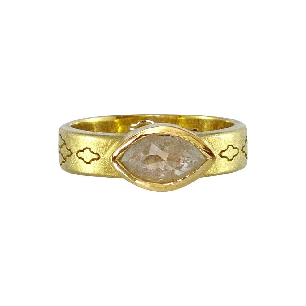 Rose Cut Luca Jouel Marquise Diamond Arabesque Ring and Arabesque Band in Yellow Gold