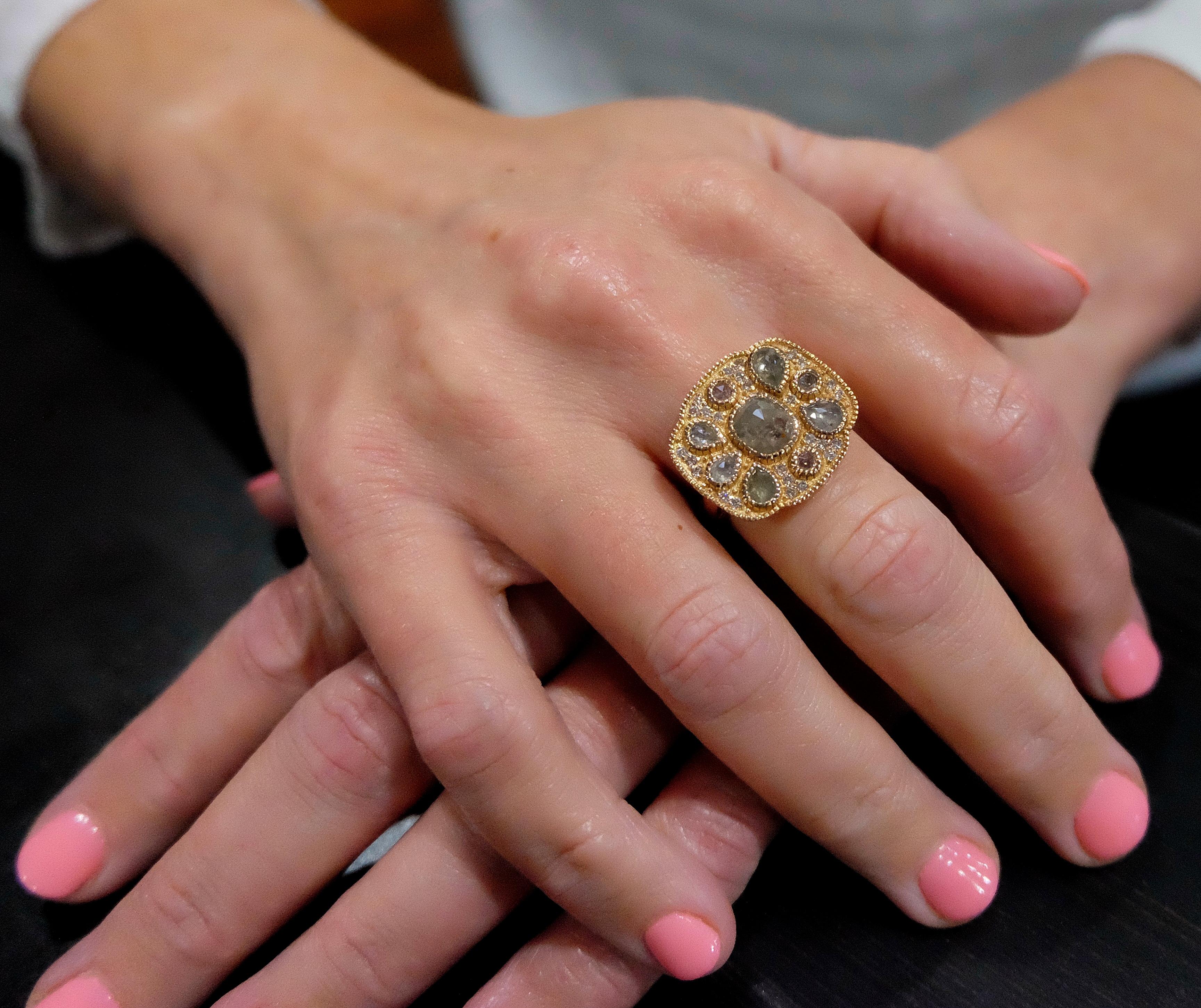 Luca Jouel One of a Kind Rose Gold Rose Cut Diamond Cocktail Ring For Sale 1