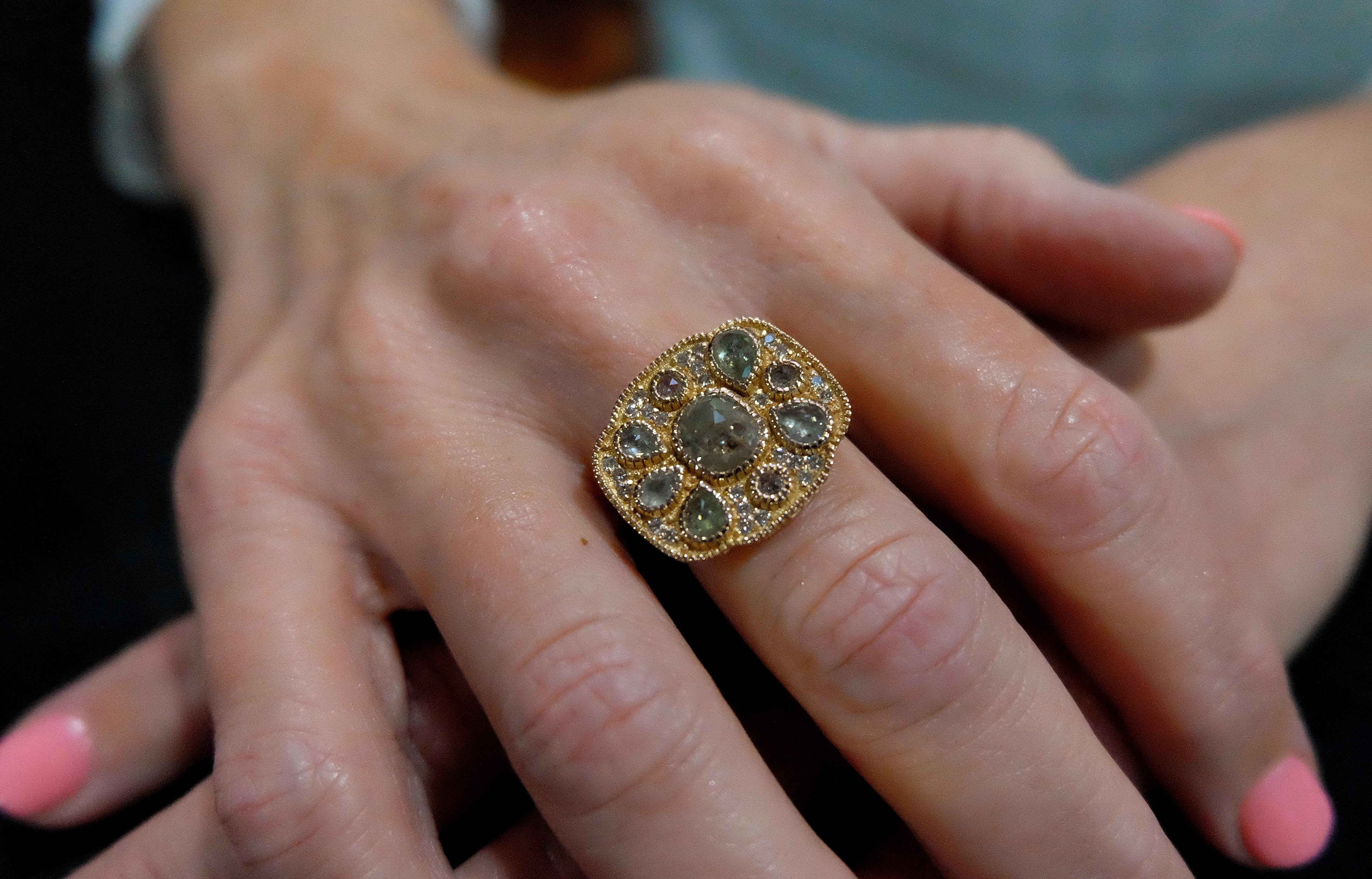 Luca Jouel One of a Kind Rose Gold Rose Cut Diamond Cocktail Ring For Sale 4