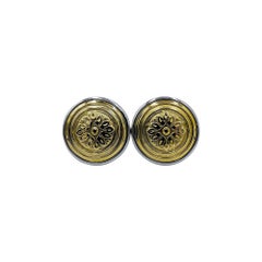 Luca Jouel Ornate Circular Cufflinks in Yellow Gold and Silver