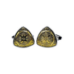 Luca Jouel Ornate Triangular Cufflinks in Yellow Gold and Silver