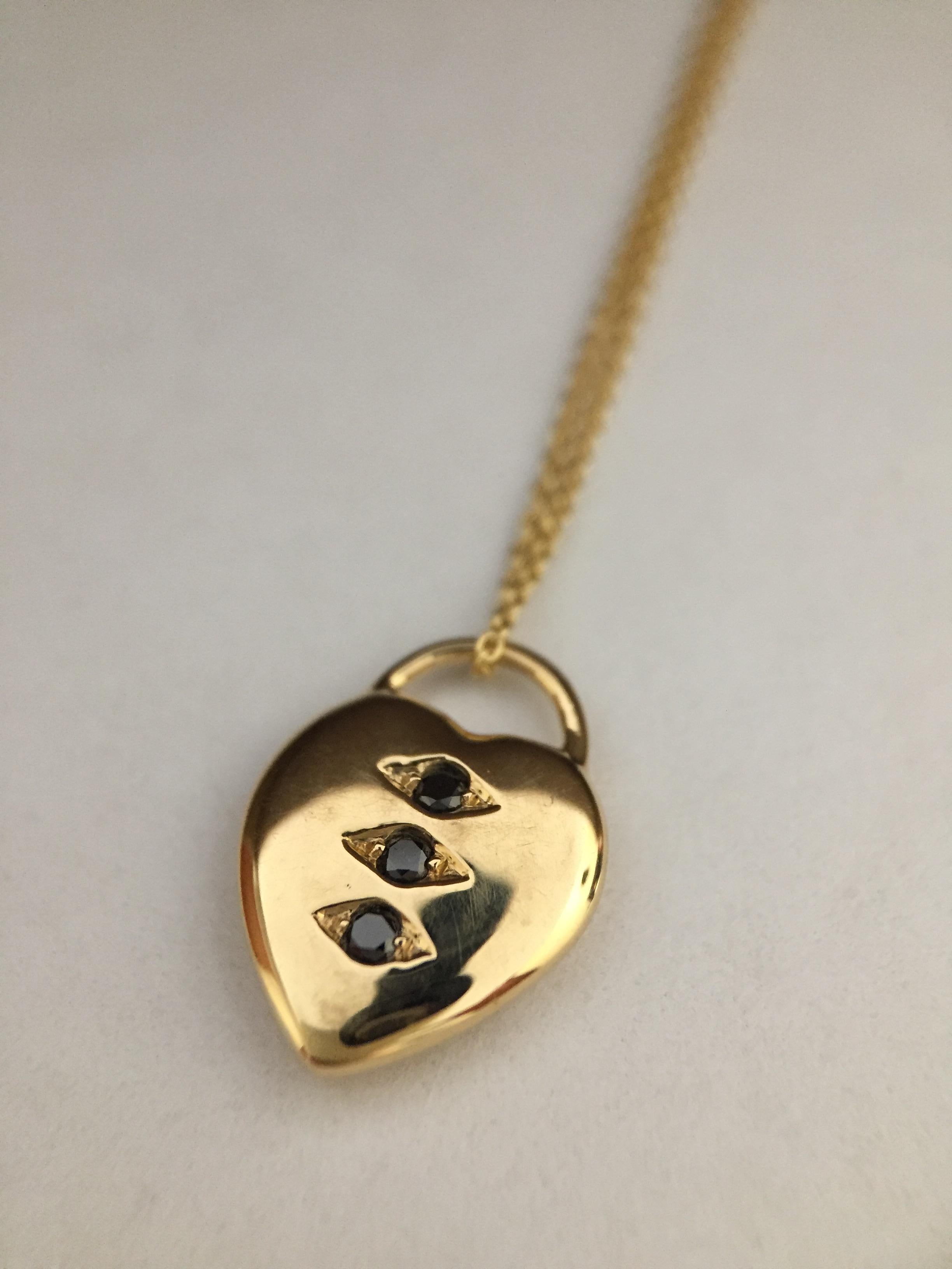 Contemporary Luca Jouel Petite Black Diamond Heart Necklace in Yellow Gold For Sale