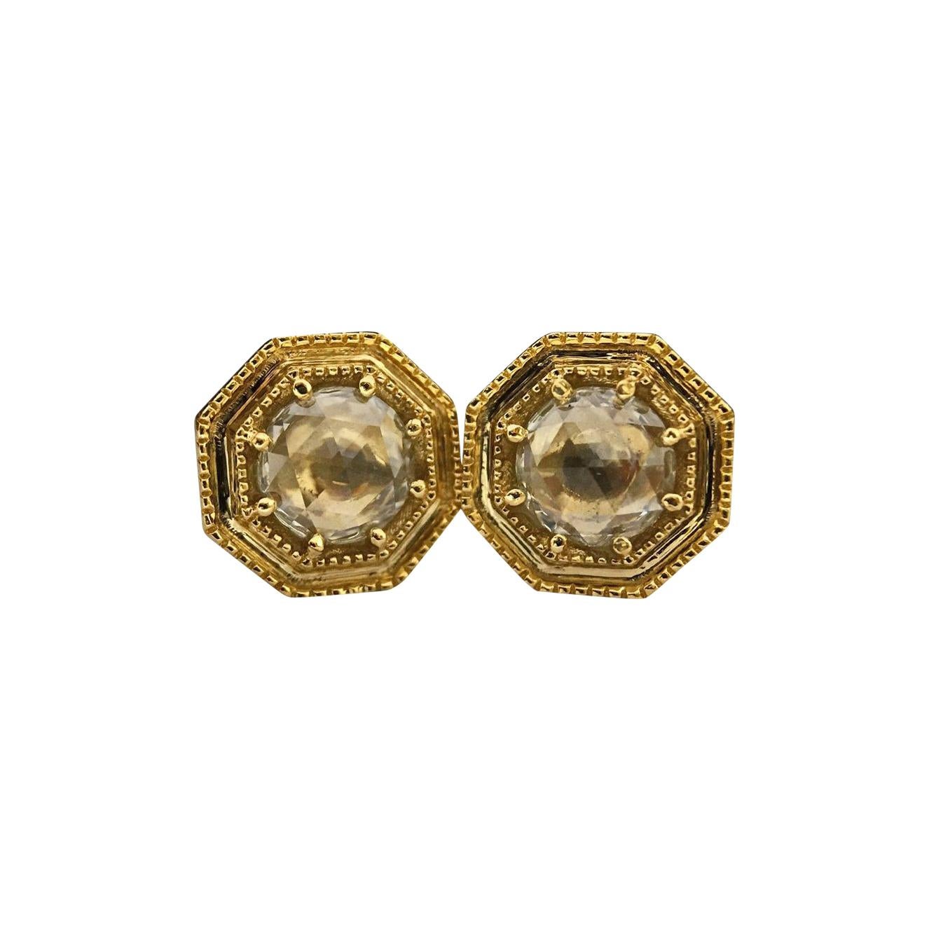 Luca Jouel Rose Cut Diamond Deco Style Stud Earrings in Yellow Gold For Sale