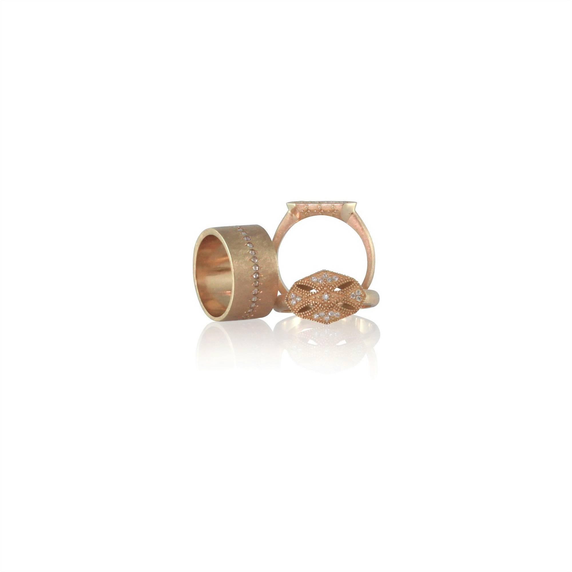 Luca Jouel Rose Cut Diamond Wide Band Ring in 18 Carat Rose Gold For Sale 1