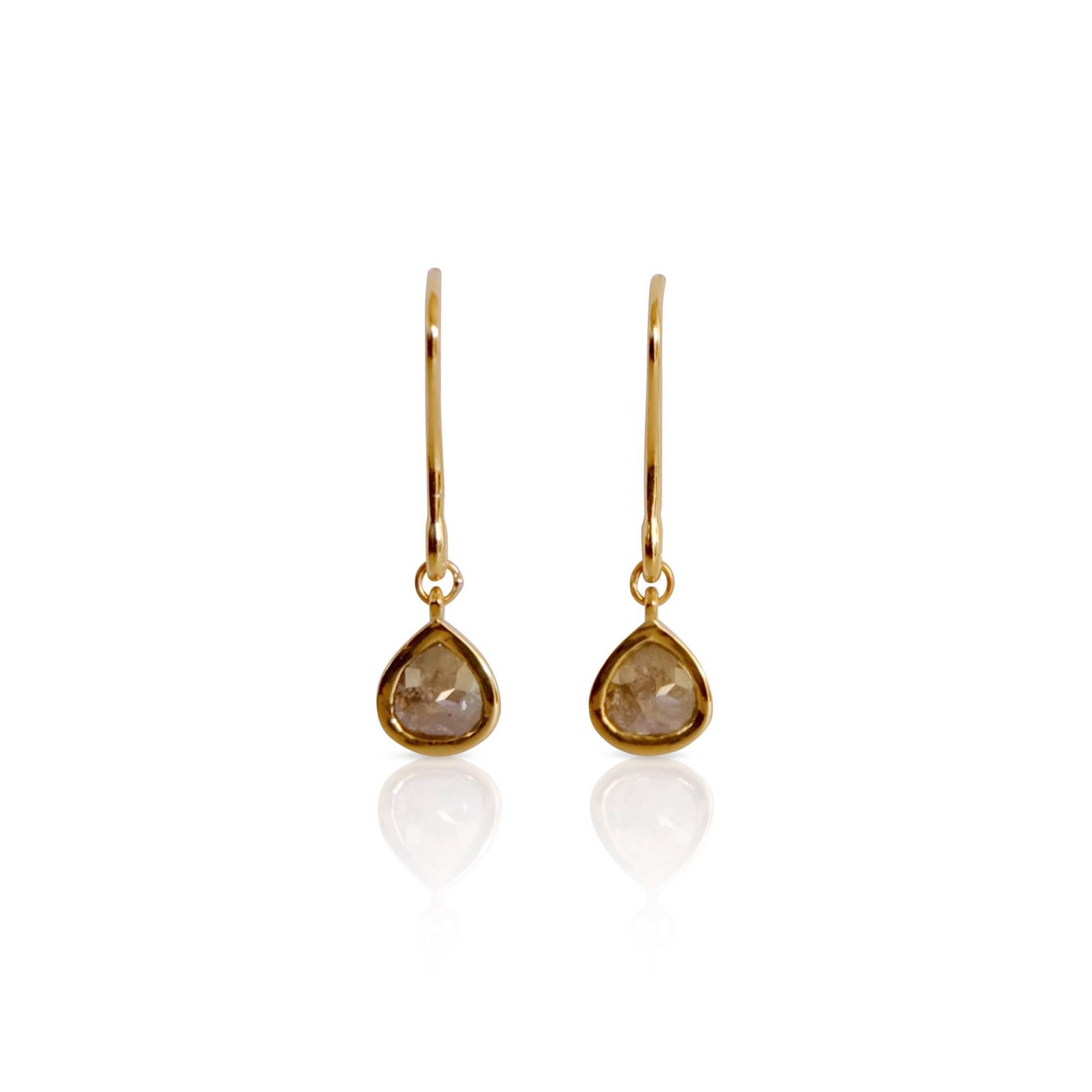 Contemporary Luca Jouel Rose Cut Pear Diamond Drop Earrings in Yellow Gold For Sale