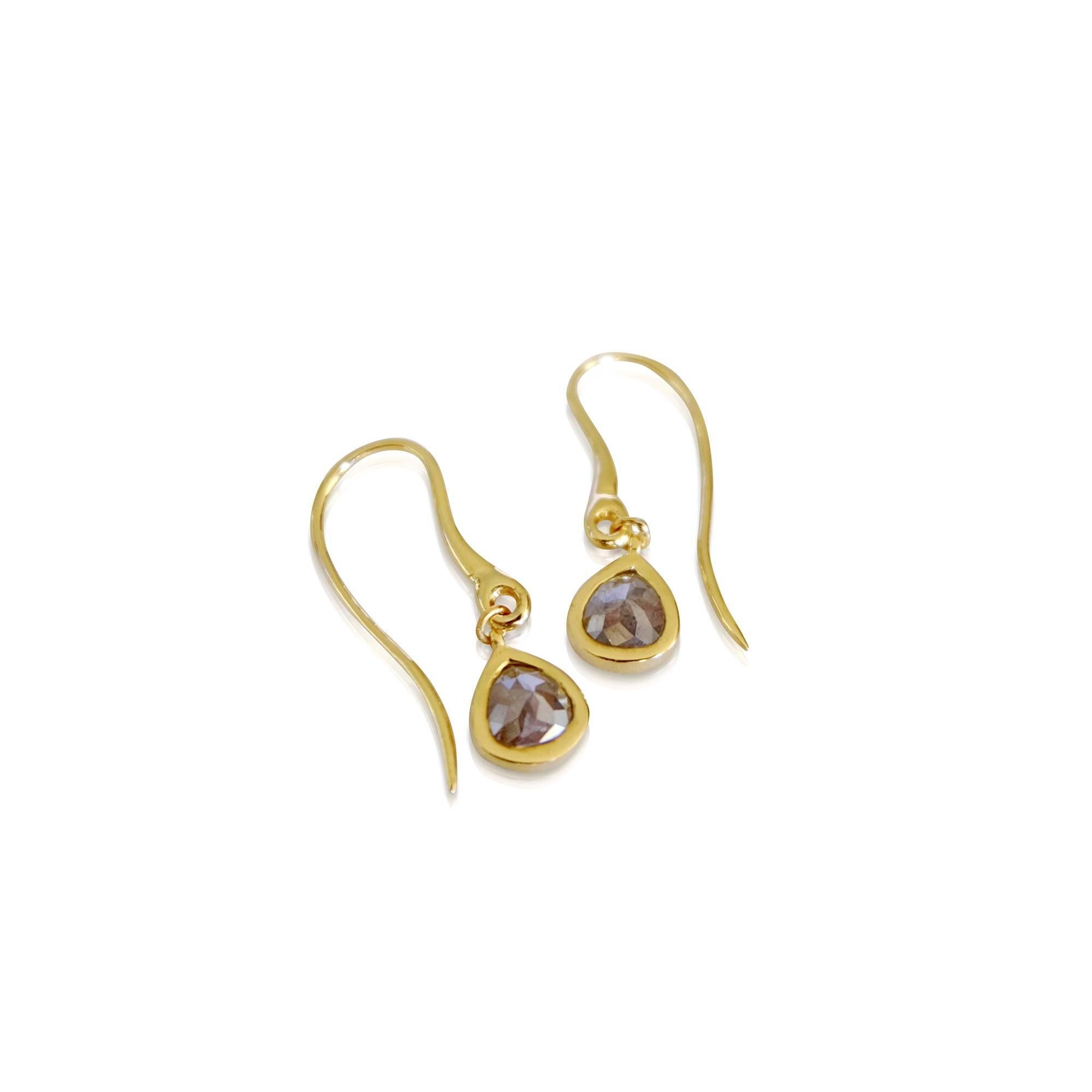 Luca Jouel Rose Cut Pear Diamond Drop Earrings in Yellow Gold In New Condition For Sale In South Perth, AU