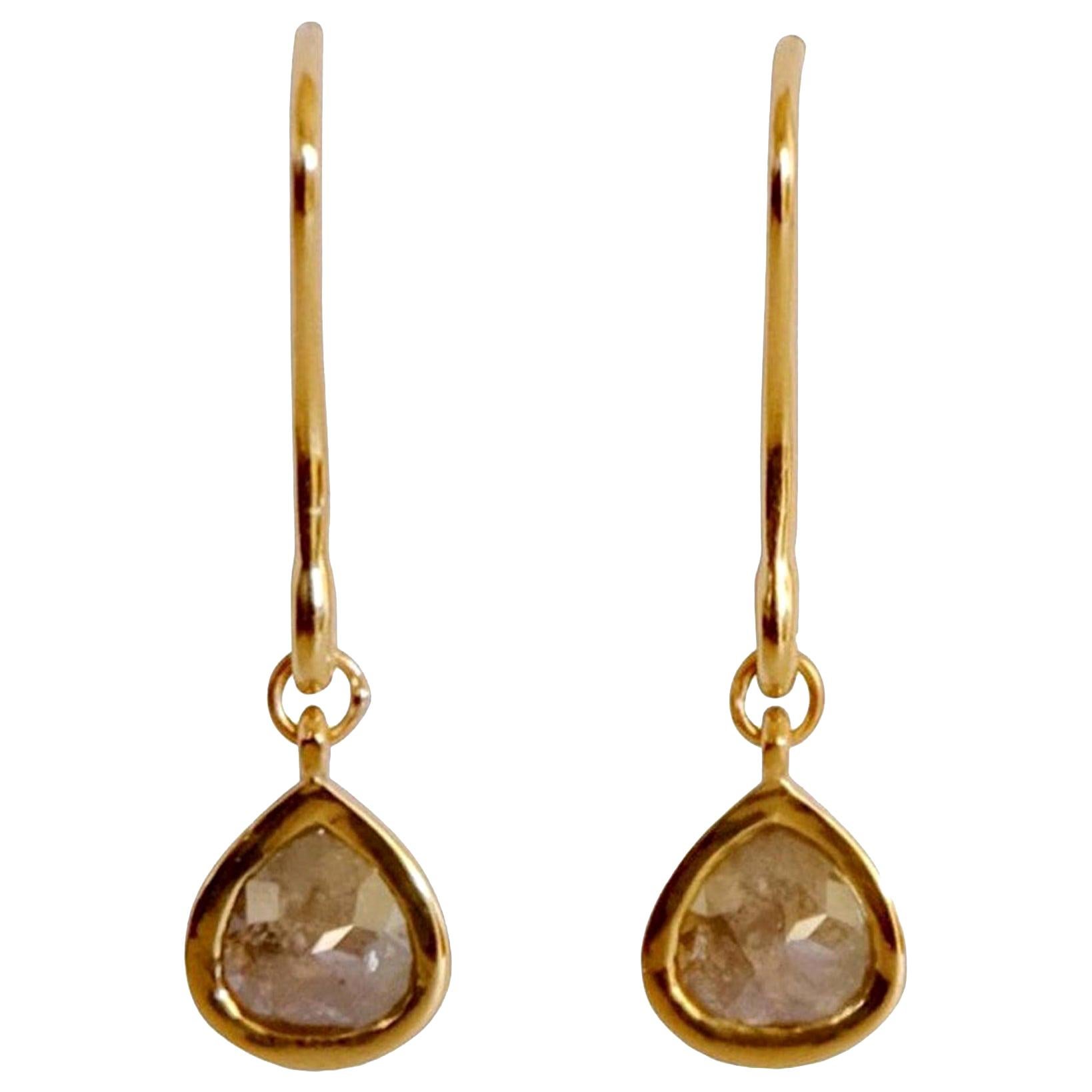 Luca Jouel Rose Cut Pear Diamond Drop Earrings in Yellow Gold For Sale