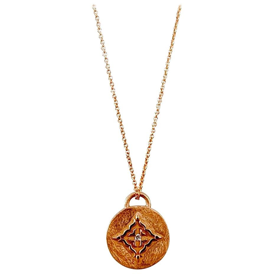 Luca Jouel Rose Gold White Diamond Circular Necklace For Sale