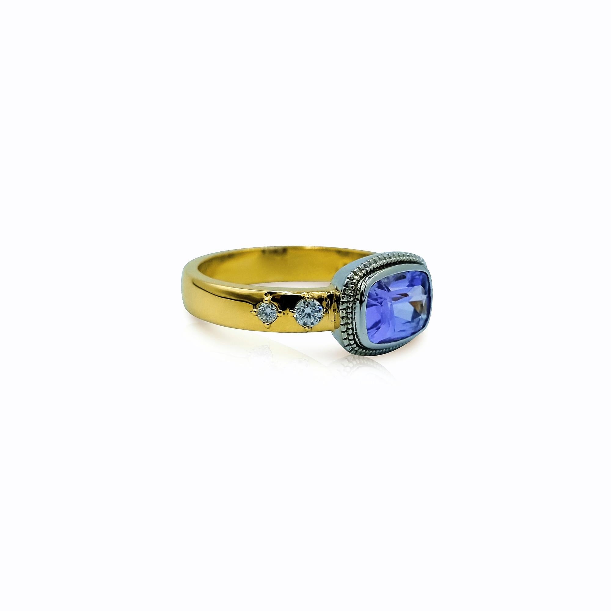 Contemporary Luca Jouel Violet Sapphire and Diamond Ring in Platinum and Yellow Gold