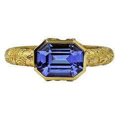 Luca Jouel Violet Sapphire Ornate Floral Ring in 18 Carat Yellow Gold