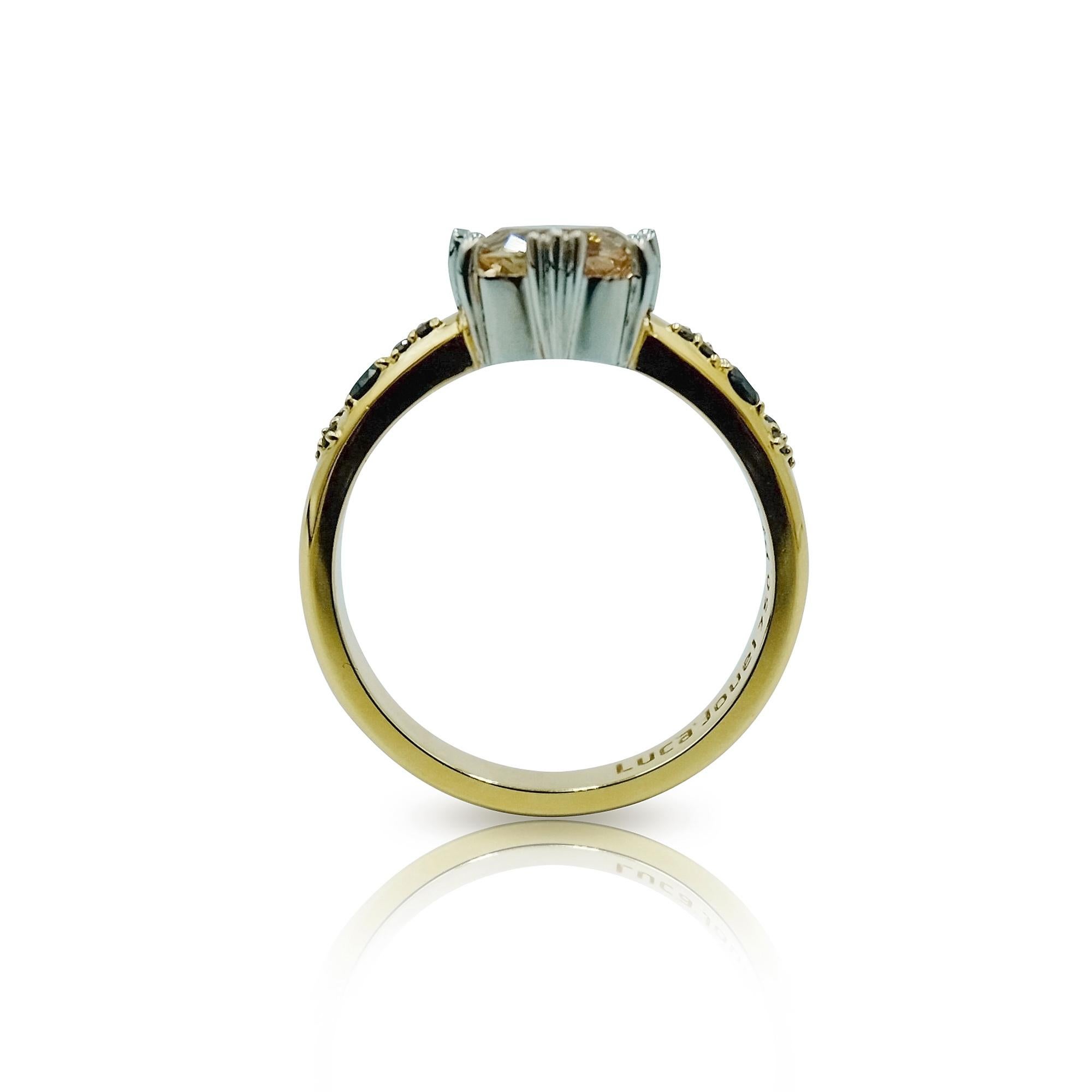 Luca Jouel Yellow Gold and Platinum Sapphire and Black Diamond Ring In New Condition For Sale In South Perth, AU