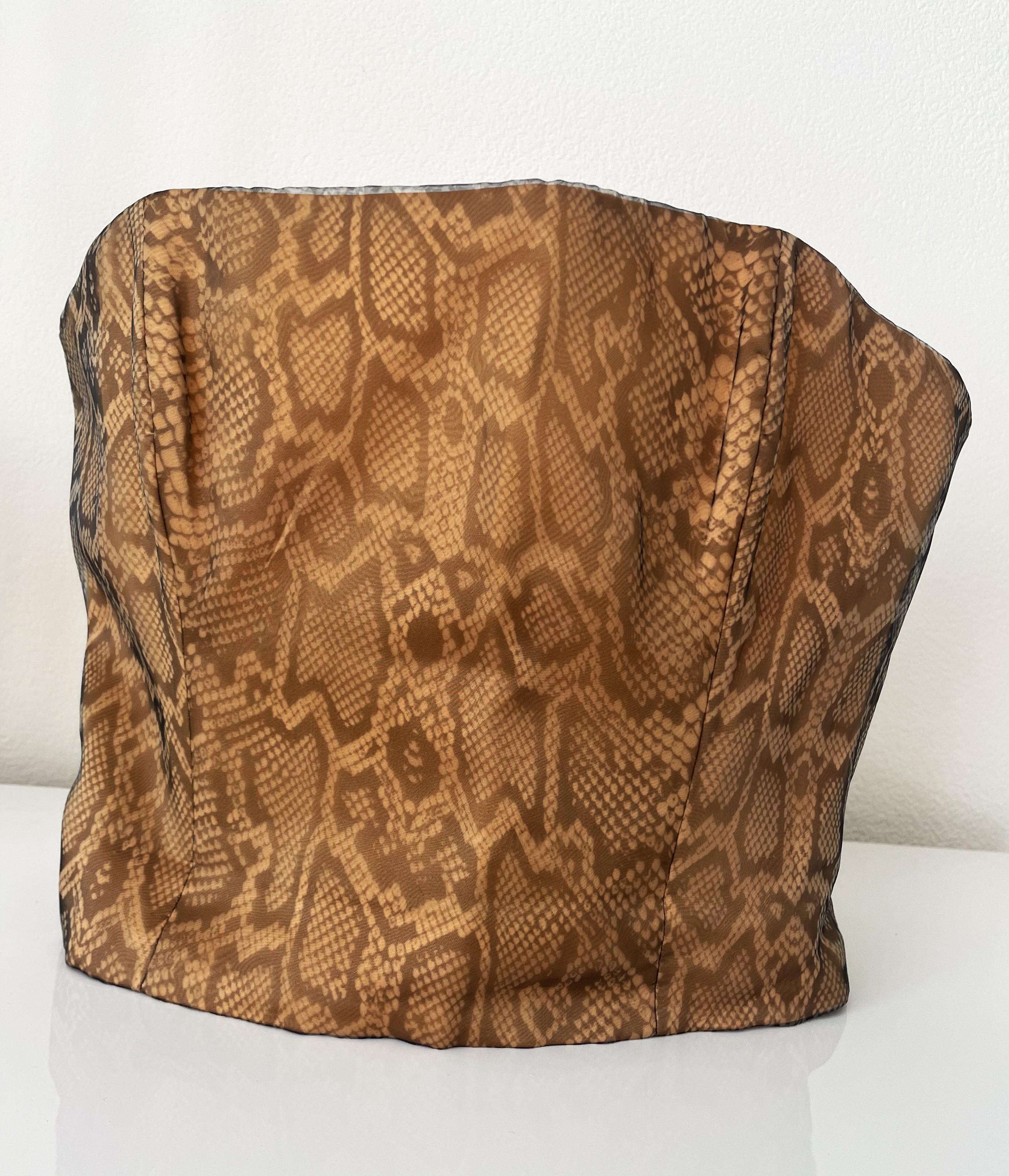 Luca Luca 1990s Snakeskin Silk Organza Bandeau Top Tan Brown In Excellent Condition For Sale In 'S-HERTOGENBOSCH, NL