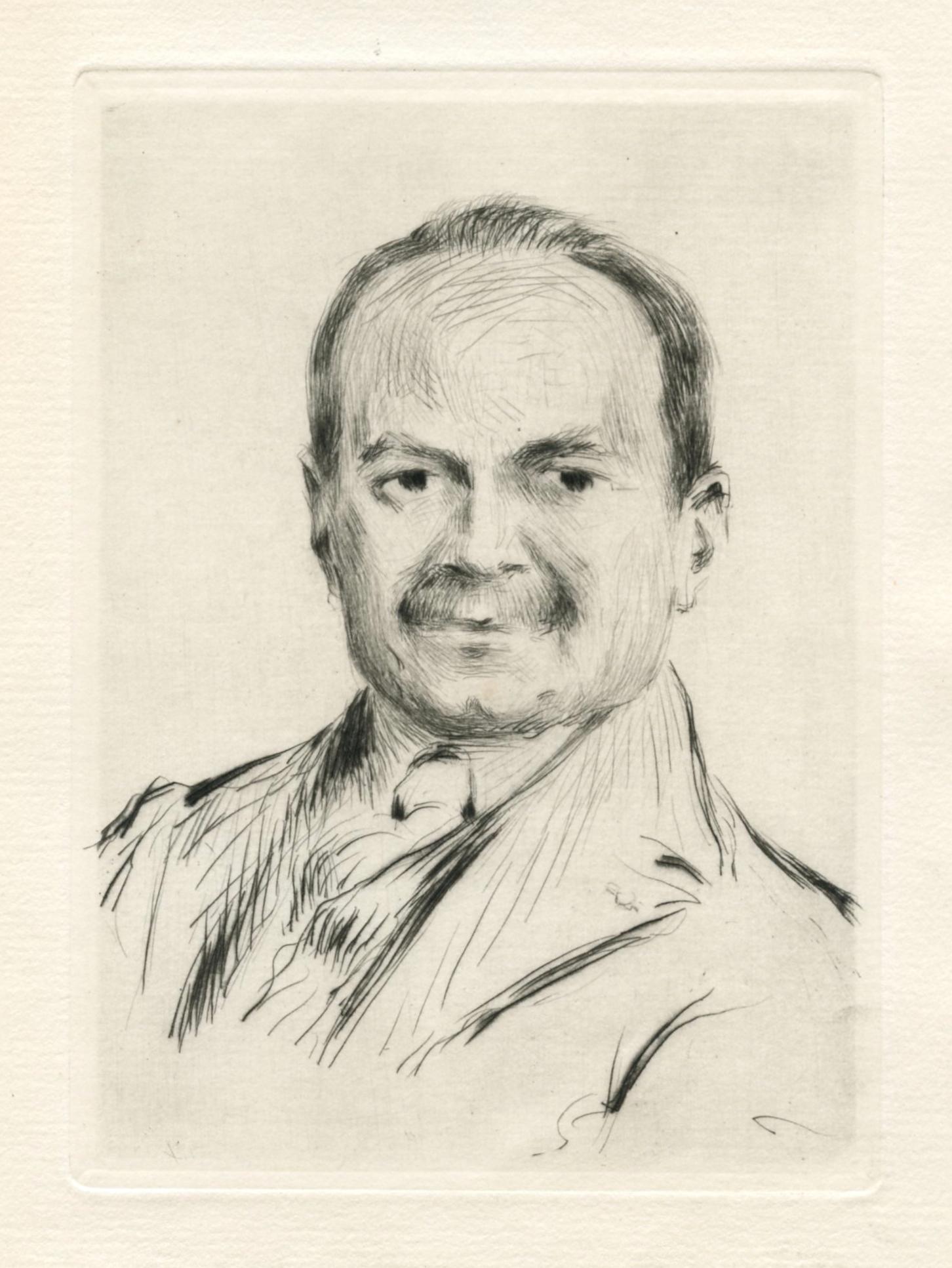 "Portrait of Abel Hermant" original etching and drypoint - Print by Luca Madrassi