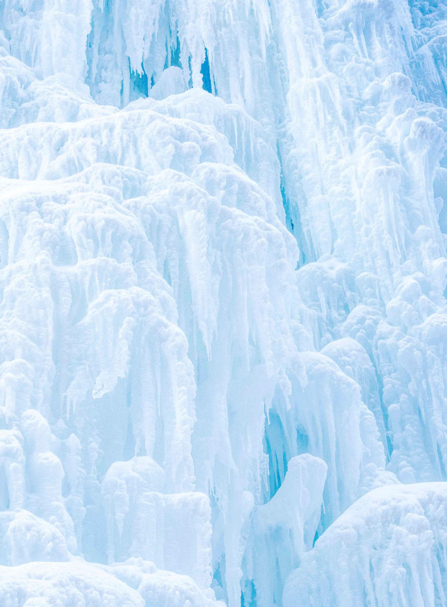 Frozen Waterfall by Luca Marziale - Landscape photography, winter, snowy, white For Sale 1