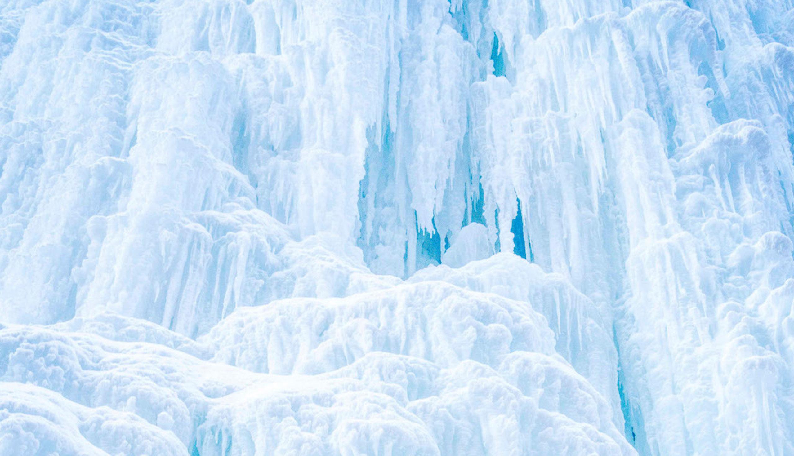 Frozen Waterfall by Luca Marziale - Landscape photography, winter, snowy, white For Sale 2