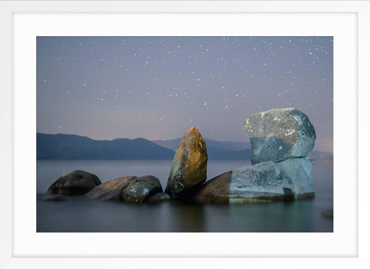 Night Rocks, Tahoe 2017 - Gray Landscape Photograph by Luca Marziale