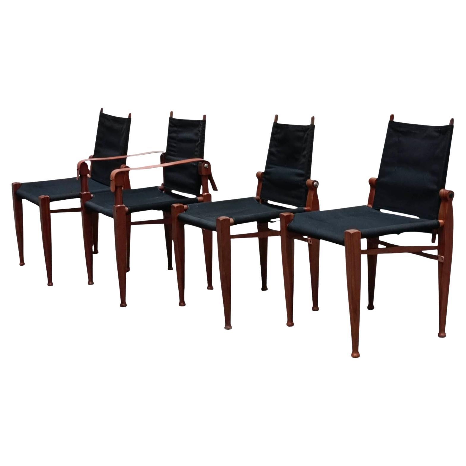 Luca Meda per Molteni Set di 4 Sedie "Via Vai" in Noce e Tela, Italia 1990s For Sale