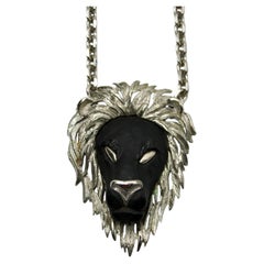 Luca Razza Black Lion Head Statement Pendant Necklace circa 1970s