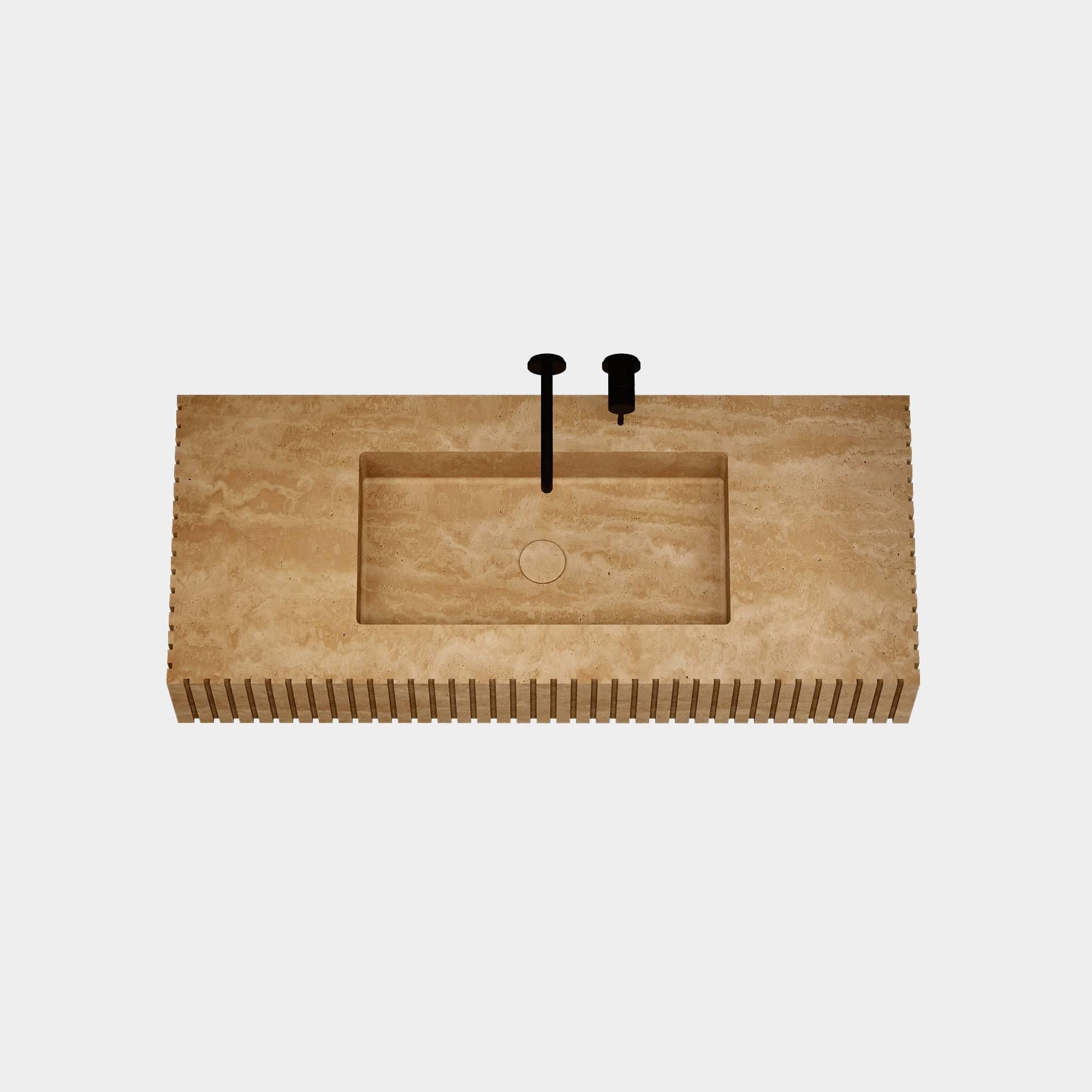 Portuguese Luca - Ribbed Marble Basin - Beige Travertine - Large For Sale
