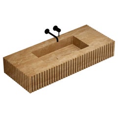 Luca - Ribbed Marble Basin - Beige Travertine - Large