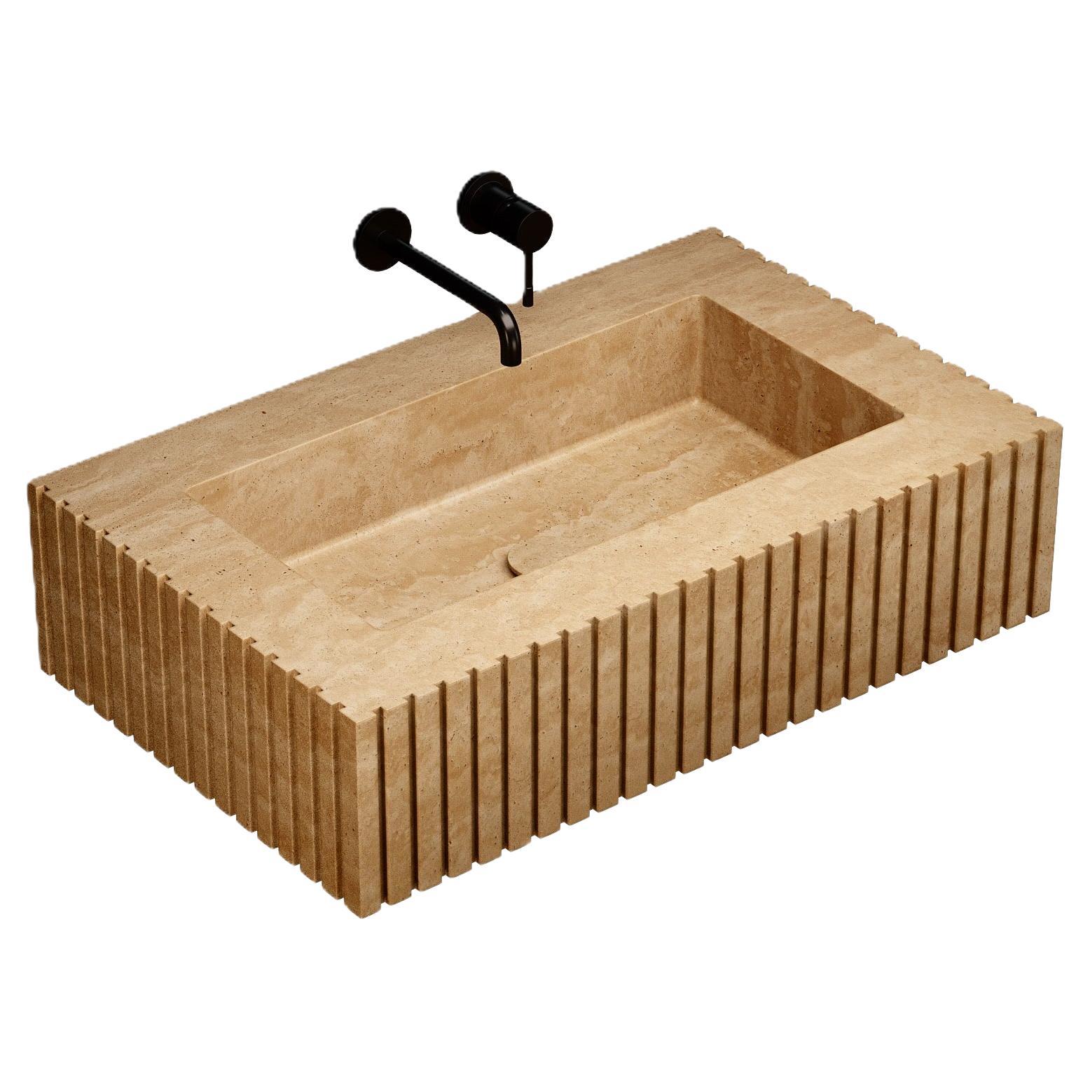 Luca - Ribbed Marble Basin - Beige Travertine - Medium