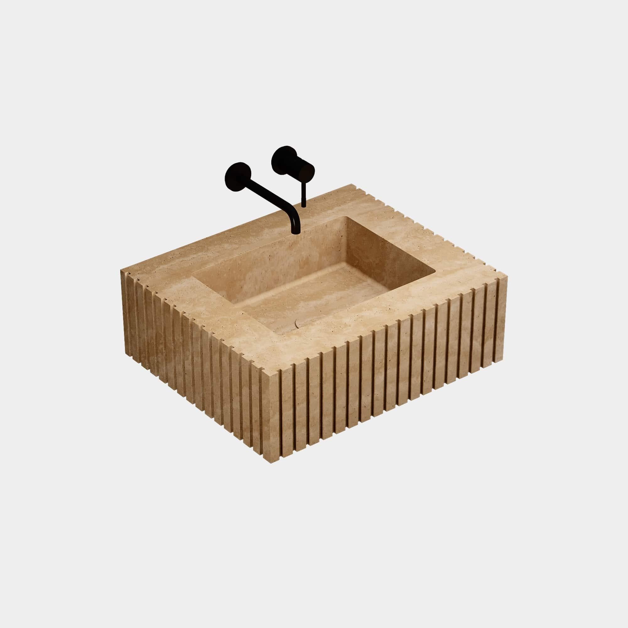 Luca - Ribbed Marble Basin - Beige Travertine - Small