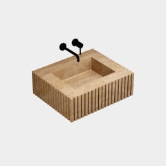 Luca - Ribbed Marble Basin - Beige Travertine - Small