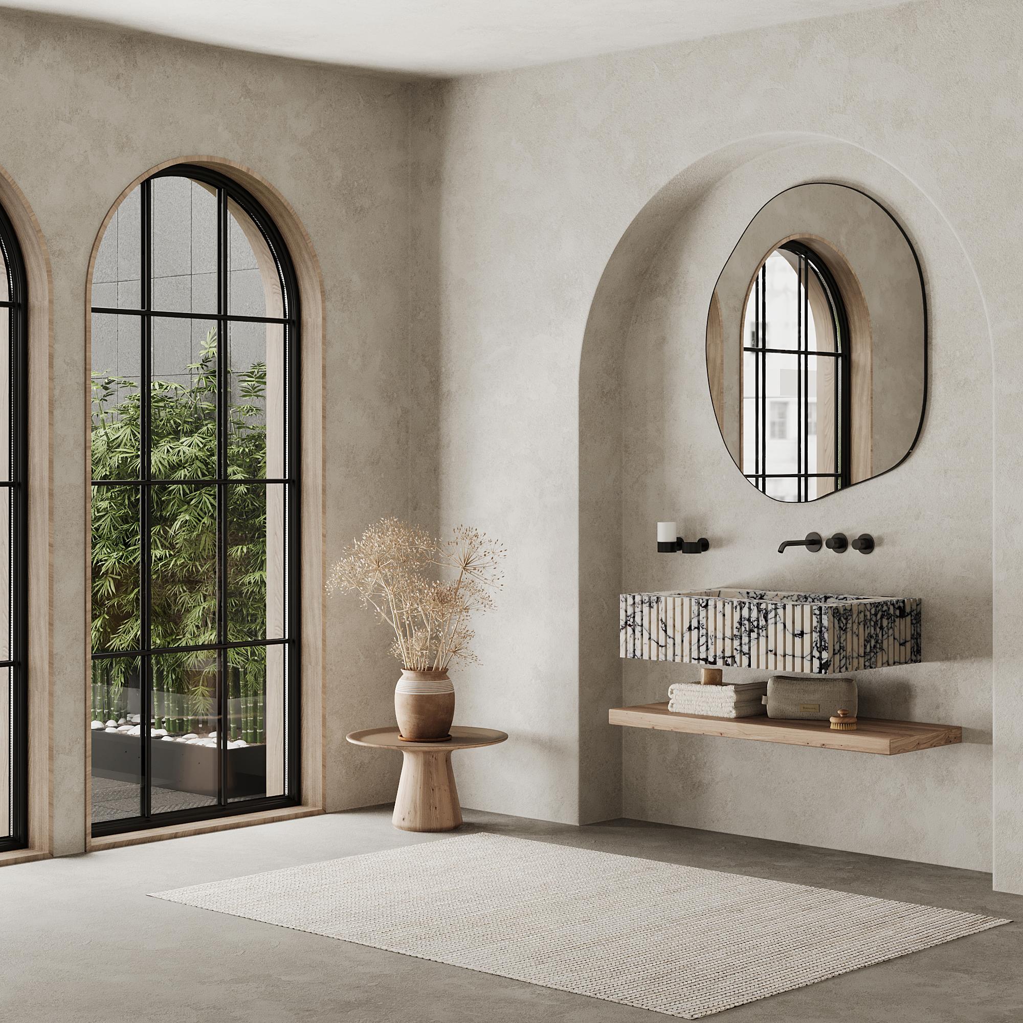 Accentuate your bathroom space with our Ribbed Marble Basin, a perfect fusion of minimalist design and natural elegance. The beautiful ribbed detailing creates a unique visual appeal while highlighting the unique veining and texture of the marble,