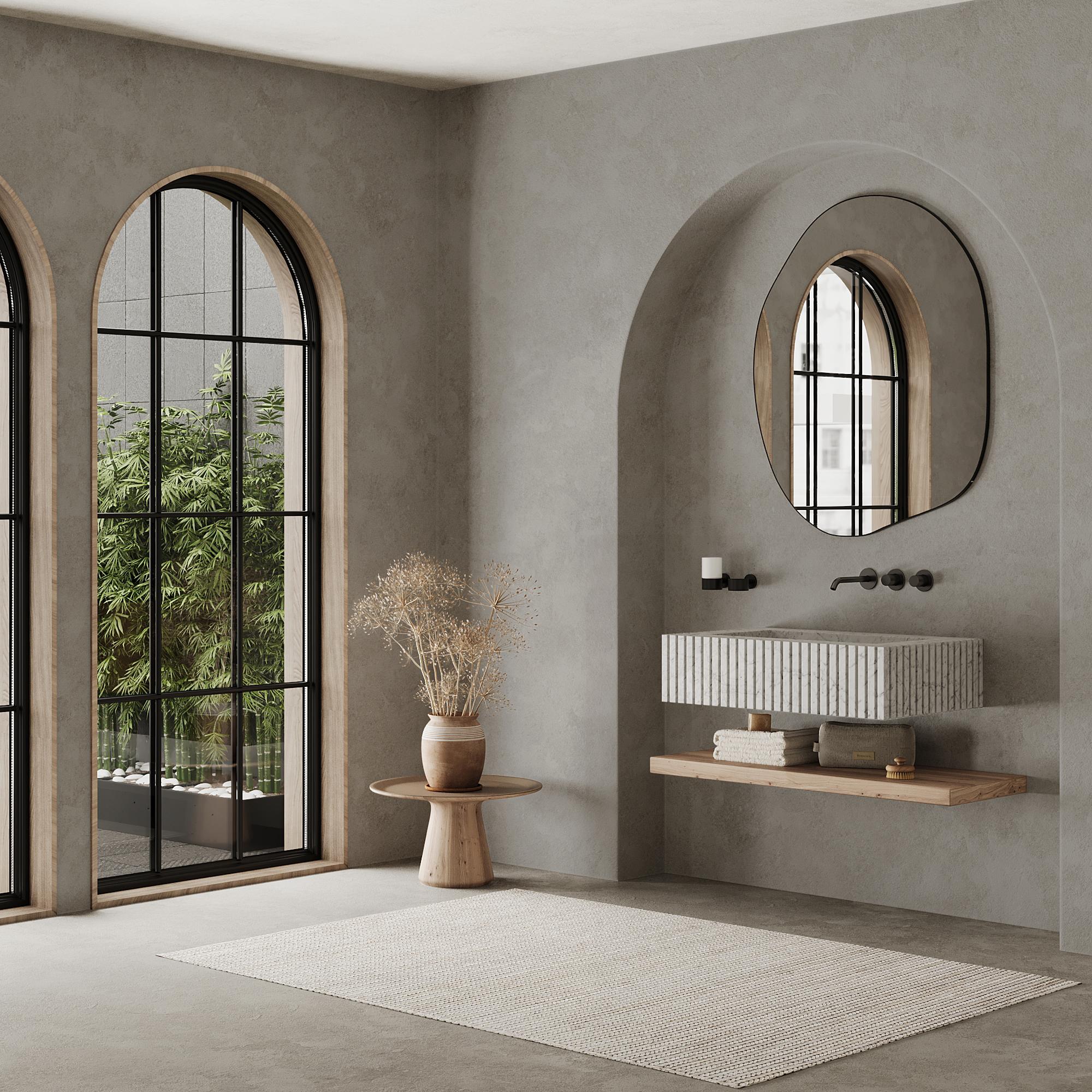 Scandinave moderne Luca - bassin de marbre côtelé - Viola Calacatta - Moyen en vente