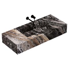 Luca - Ribbed Marble Basin - Grey Galaxy - Large