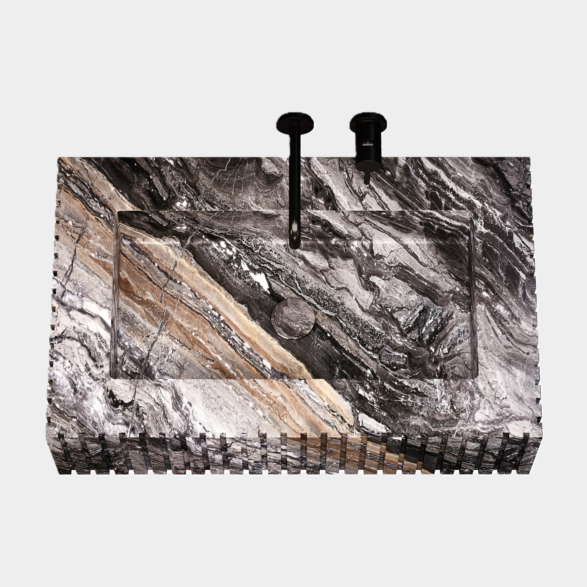 Luca - gerippter Marmorbasin - Grau Galaxy - Medium (Skandinavische Moderne) im Angebot