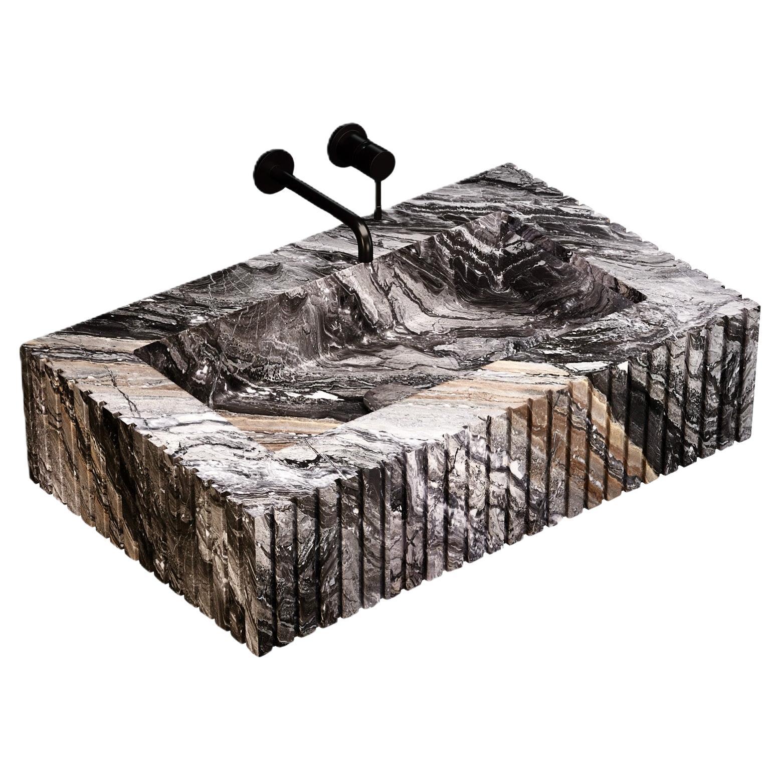 Luca - gerippter Marmorbasin - Grau Galaxy - Medium
