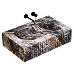 Luca - Ribbed Marble Basin - Grey Galaxy - Medium