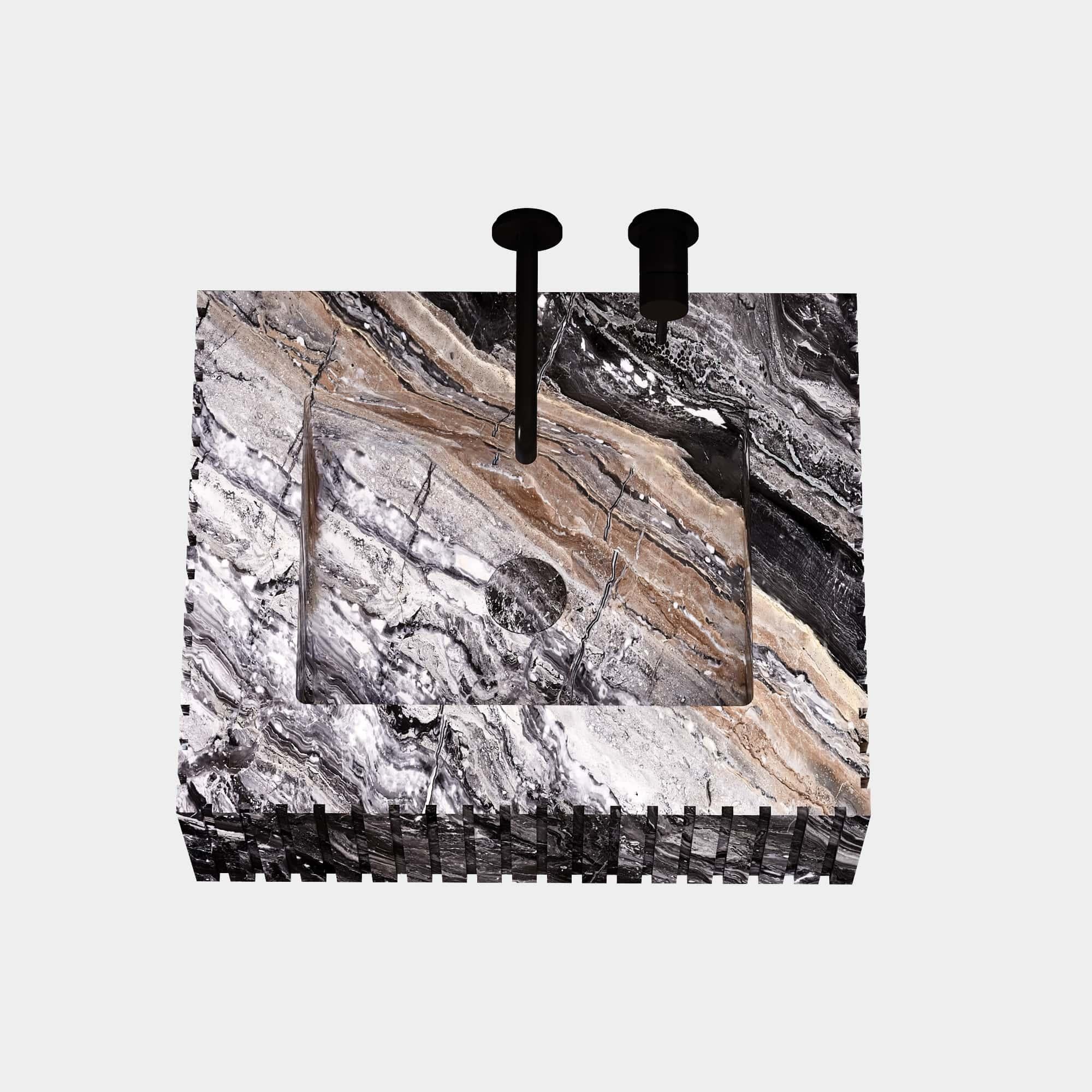 Scandinavian Modern Luca - Ribbed Marble Basin - Grey Galaxy - Small For Sale