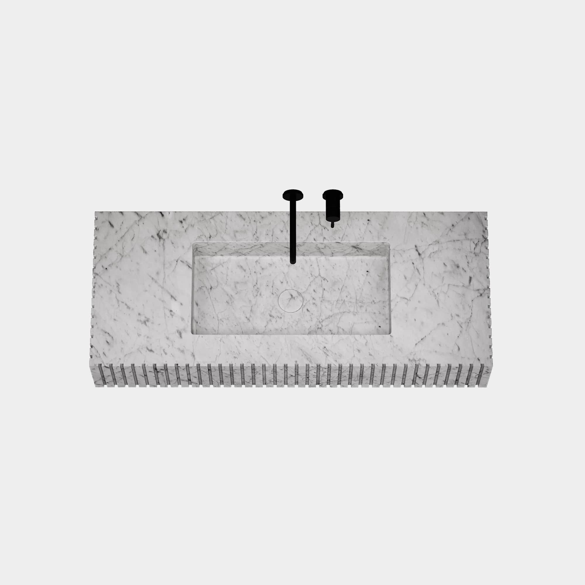 Luca – gerippter Marmorbasin – weißer Carrara – groß (Portugiesisch) im Angebot
