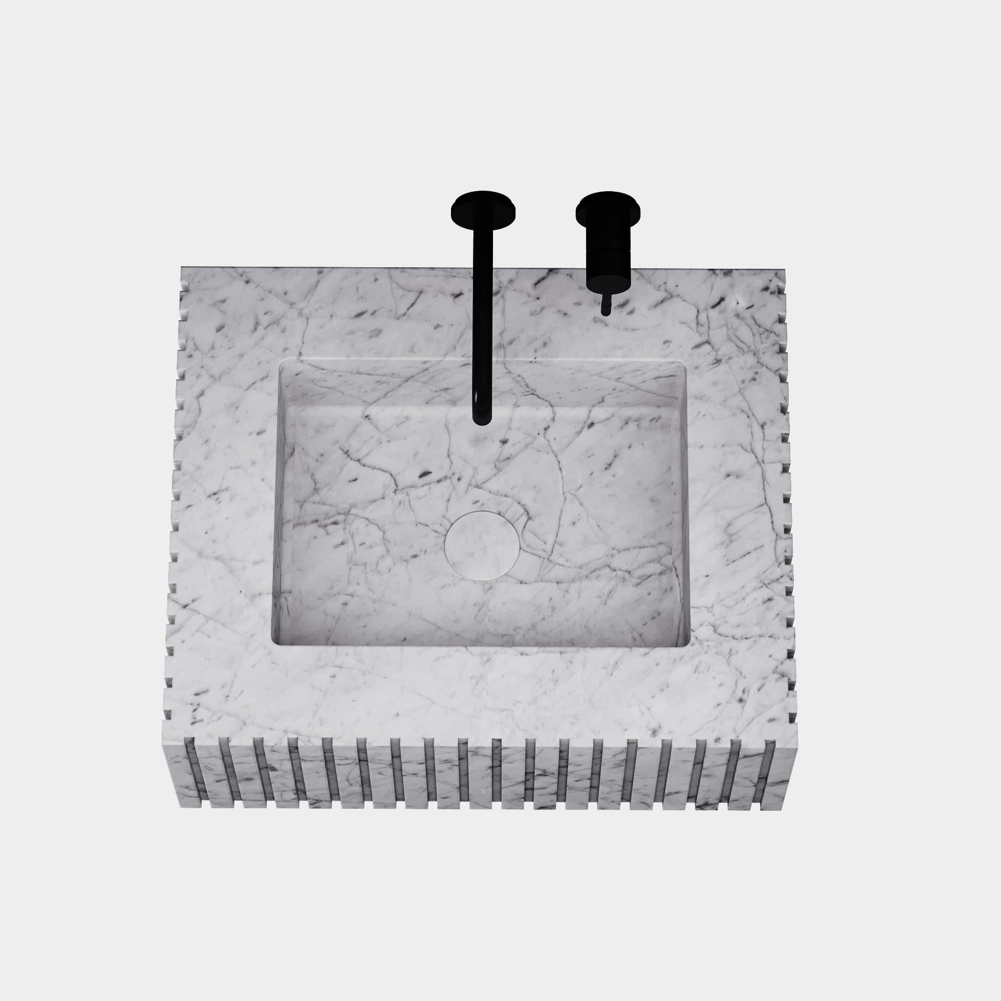 Scandinave moderne Basin en marbre côtelé Luca, blanc de Carrare, petit en vente