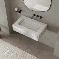 Luca - Ribbed Marble Basin - White Carrara - Small