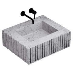 Luca - Ribbed Marble Basin - White Carrara - Small