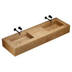 Luca - Ribbed Marble Double Basin - Beige Travertine