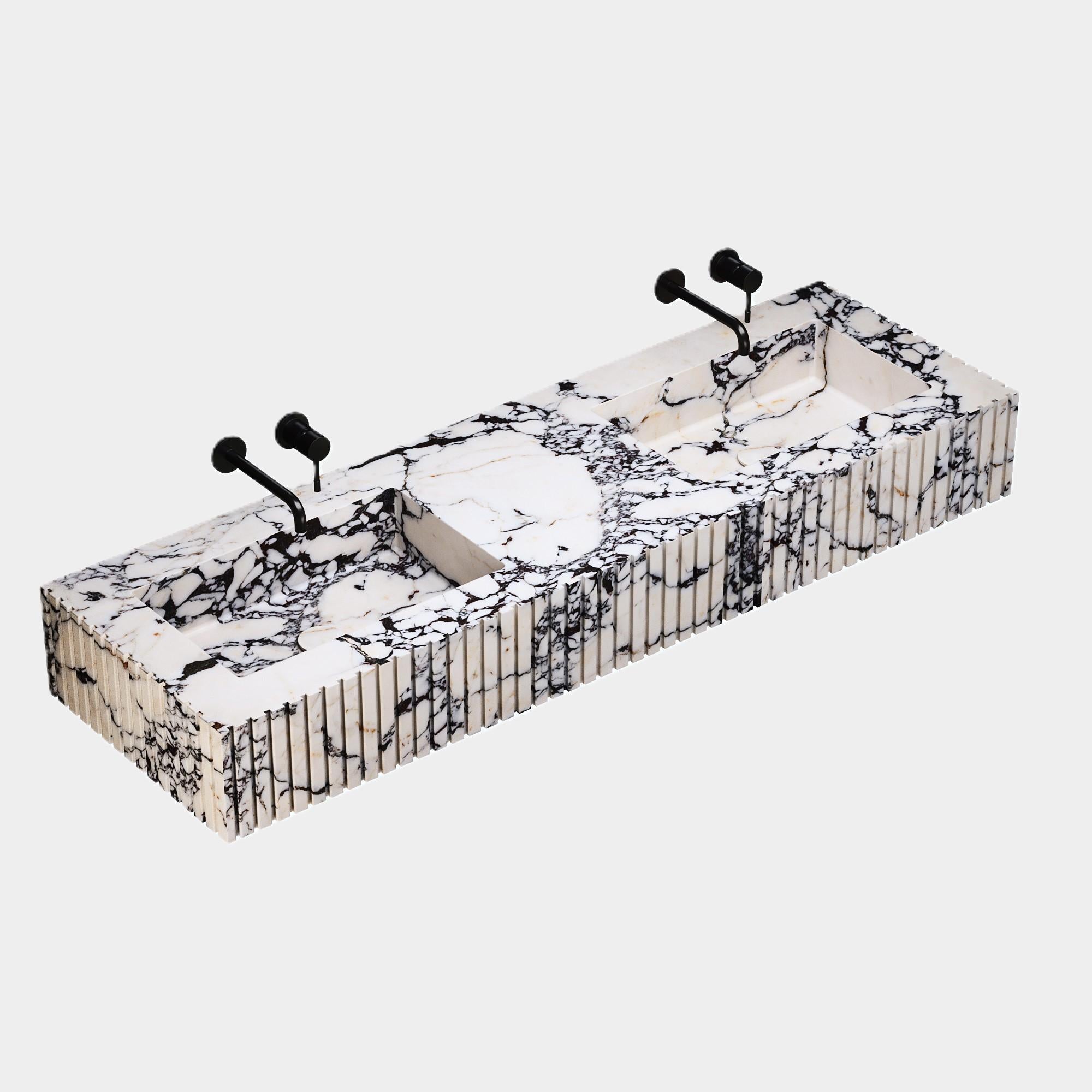 Scandinavian Modern Luca - Ribbed Marble Double Basin - Calacatta Viola For Sale