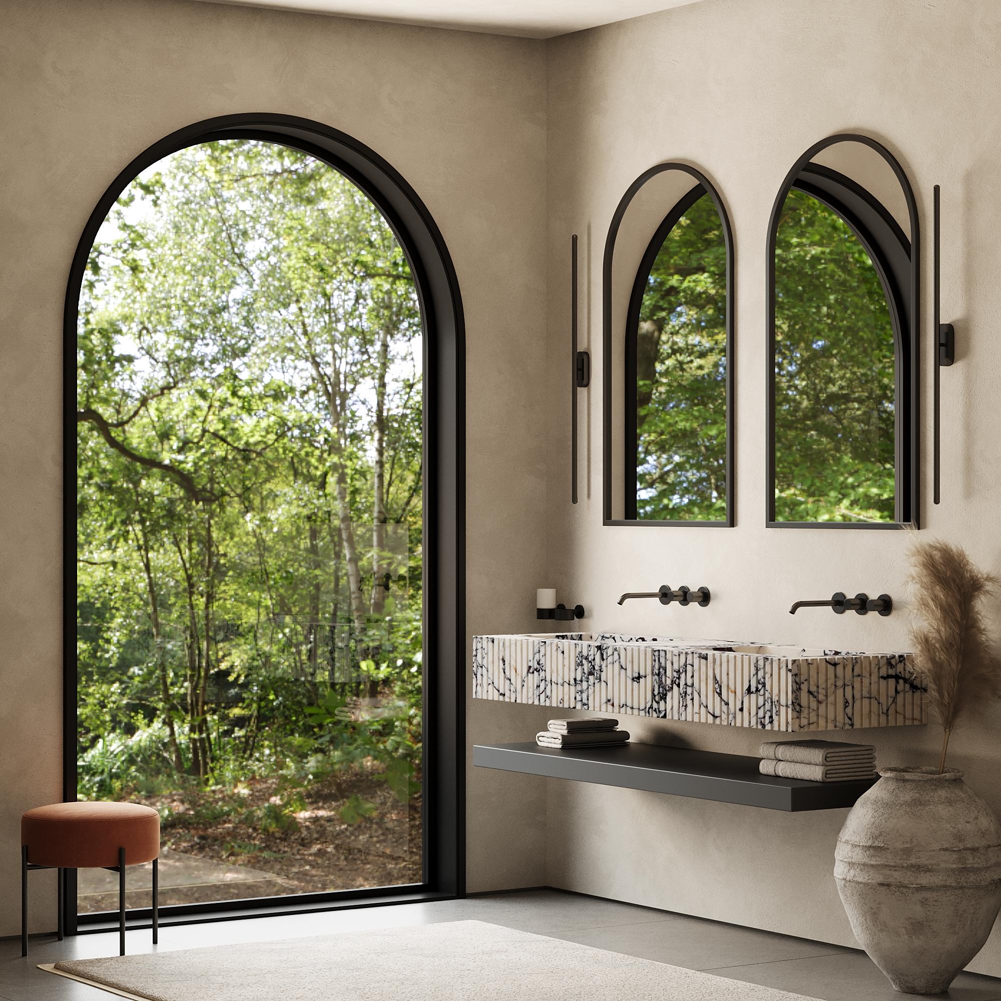 Contemporary Luca - Ribbed Marble Double Basin - Calacatta Viola For Sale